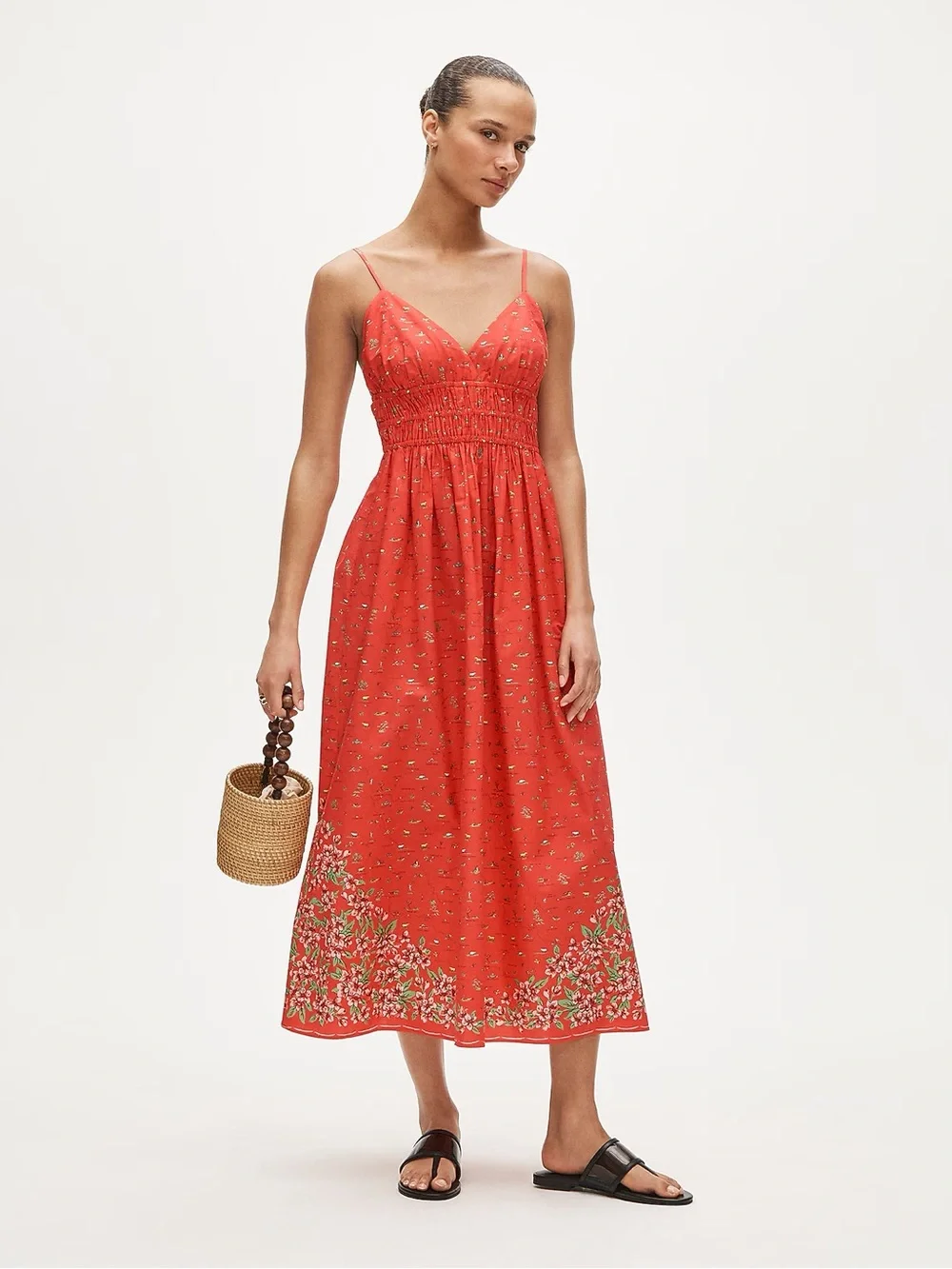 J. Crew Coral Red Floral Border Maxi Dress - Picture 1 of 3